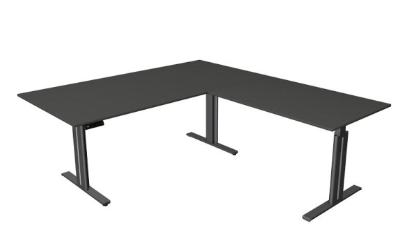 Sedací/stojací stôl Kerkmann Š 2000 x H 800 mm, s prídavným prvkom 1200 x 800 mm, elektricky výškovo nastaviteľný od 720-1200 mm, pamäťová funkcia, antracit, 10325413