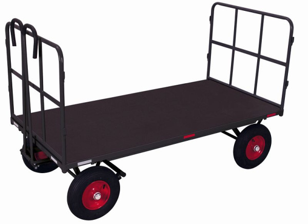Ručný plošinový vozík VARIOfit s 2 stenami z rúrkového pletiva, vonkajšie rozmery: 2 065 x 1 015 x 1 340 mm (ŠxHxV), súprava kolies: pneumatiky, zu-42202/AG