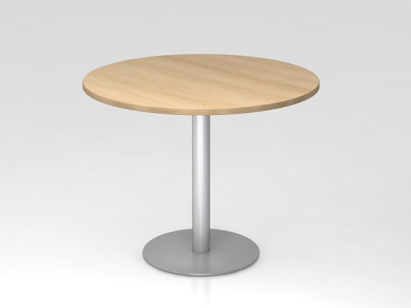 Hammerbacher zasadací stôl 100cm okrúhly dub/strieborný, strieborný rám, VSTF10/E/S