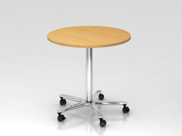 Stĺpový zdvíhací stôl Hammerbacher 80cm okrúhly buk/chróm, chrómovaný rám, VST08/6/C