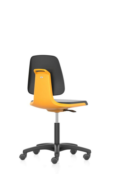 bimos pracovná stolička Labsit s kolieskami, sedadlo V.450-650 mm, imitácia kože, škrupina sedadla oranžová, 9123-MG01-3279