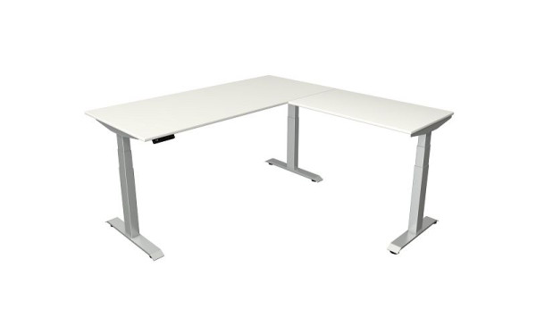 Sedací/stojací stôl Kerkmann Š 1800 x H 800 mm s prídavným prvkom 1000 x 600 mm, elektricky výškovo nastaviteľný od 640-1290 mm, biely, 10043110