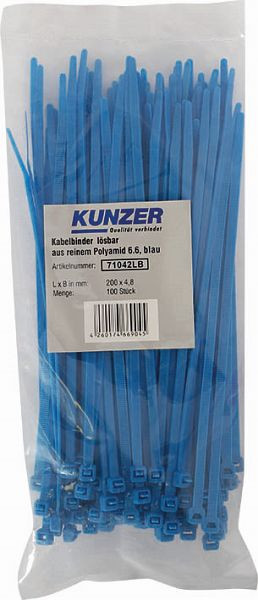 Sťahovacie pásky Kunzer 200 x 4,8 modré (100 kusov) odnímateľné, 71042LB
