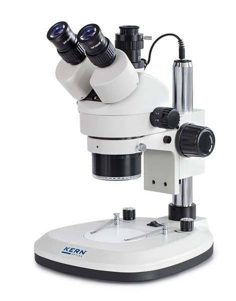 KERN Optics Stereo zoom mikroskop s prstencovým osvetlením, Greenough 0,7x - 4,5x, trinokulárny, okulár HWF 10x / Ø 20 mm, OZL 466