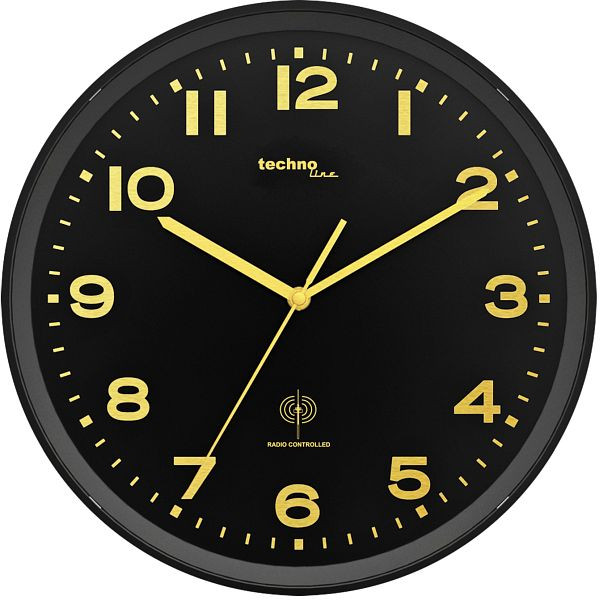 Rádiom riadené nástenné hodiny Technoline zlaté, rádiom ovládané hodiny z plastu, rozmery: Ø 30 cm, WT 8500 zlatá