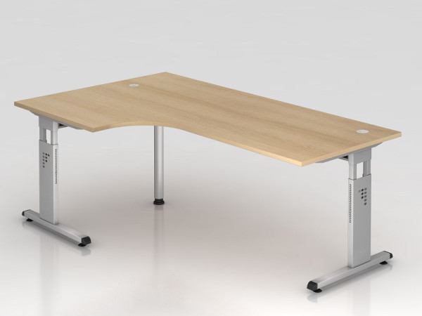 Hammerbacher uhlový stôl C-noha 200x120cm 90° dub/strieborná, tvar uhla 90°, možnosť montáže vľavo alebo vpravo, pracovná výška 65-85 cm, VOS82/E/S