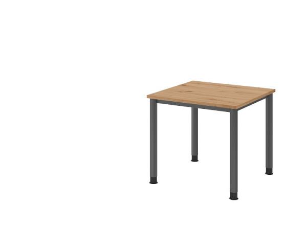 Písací stôl Hammerbacher HS08, 80 x 80 cm, doska: dub s hrúbkou 25 mm, 4-nohý grafitový rám, pracovná výška 68,5-81 cm, plynule nastaviteľný, VHS08/R/G