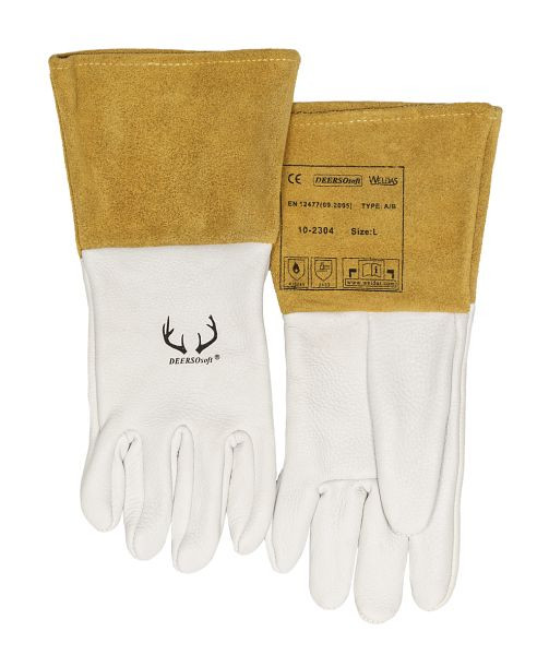 ELMAG 5-prstové zváračské rukavice WELDAS 10-2304 L, TIG/TIG z celozrnnej jelenice s manžetou z hovädzej štiepenky, dĺžka: 32 cm, veľkosť 9 (1 pár), 59155