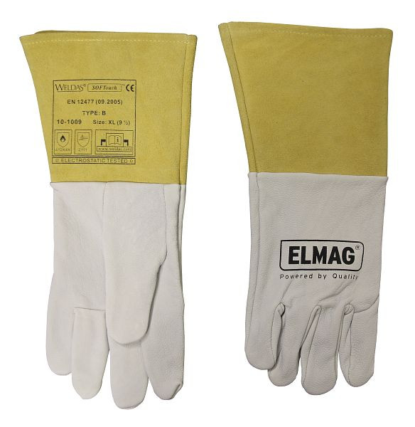 ELMAG 5-prstové zváračské rukavice WELDAS 10-1009 M, TIG/TIG z celozrnnej kozej kože s manžetou z hovädzej štiepenky, dĺžka: 35 cm, veľkosť 8,5 (1 pár), 59150