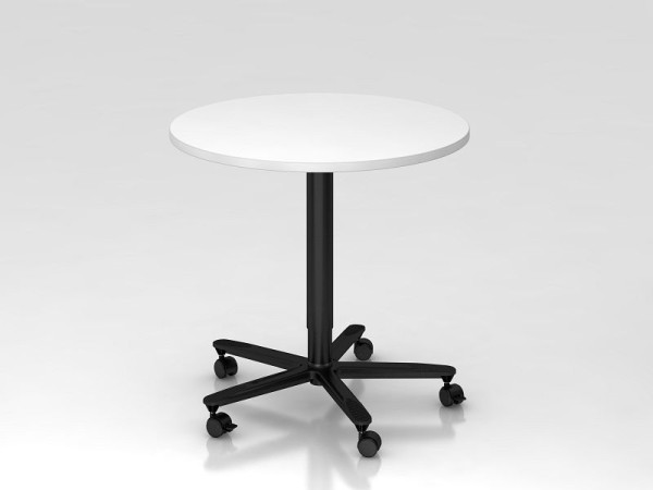 Stĺpový zdvíhací stôl Hammerbacher 80 cm okrúhly bielo/čierny, čierny rám, VST08/Š/H