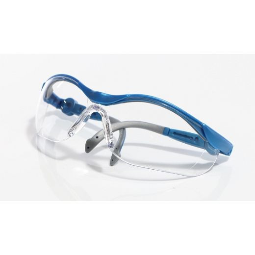 ELMAG bezpečnostné okuliare bezfarebná modrá/sivá, PC2mm odolné proti poškriabaniu a zahmlievaniu, straničky nastaviteľné na dĺžku a sklon, 57376