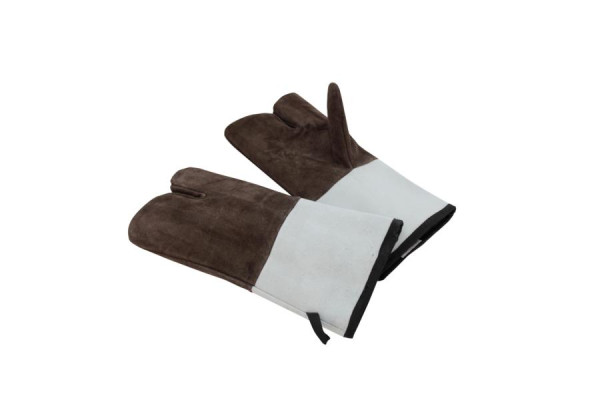 Kožené rukavice na pečenie Schneider "250°" 3-prstové, 340 mm, hnedé, so sivou manžetou, PU: 1 pár, 310024