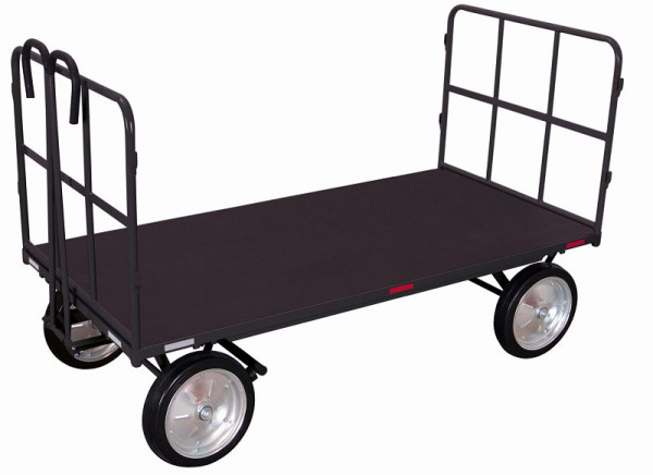 Ručný plošinový vozík VARIOfit s 2 stenami z rúrkového pletiva, vonkajšie rozmery: 2 065 x 1 015 x 1 340 mm (ŠxHxV), súprava kolies: celogumové obruče, zu-42201/AG