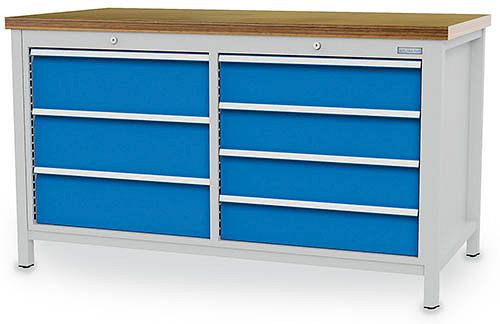 Bedrunka+Hirth box pracovný stôl 1500, so 7 zásuvkami, rôzne výšky panelov, 1500x750x959 mm, 03.15.34V9A