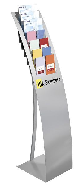 Kerkmann stojan na brožúry Varia 7 x DIN A4, š 320 x h 340 x v 1320 mm, hliník strieborný, 41650914