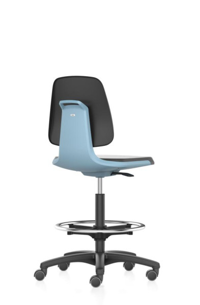 bimos pracovná stolička Labsit s kolieskami, sedadlo V.560-810 mm, imitácia kože, modrá škrupina sedadla, 9125-MG01-3277