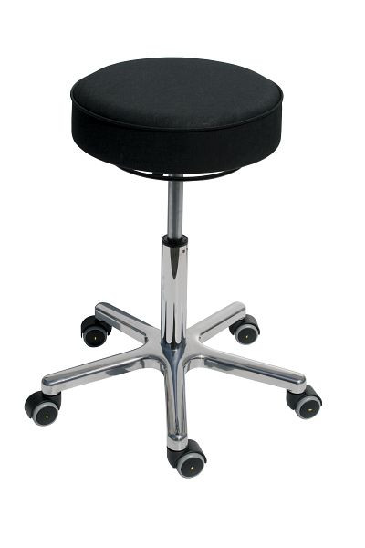 Lotz ESD taburetka podľa DIN EN 61340-5-1, imitácia kože, čierna, Ø 360 mm, nastavenie výšky sedadla: 545 - 725 mm, kruhové odblokovanie, kolieska, 3345.17