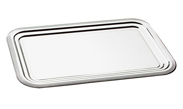 APS tanier párty -CLASSIC-, 41 x 31 cm, kov, poniklovaný a lesklý chróm, s líniovým zdobením, rolovaný okraj, 48 ks, 00399