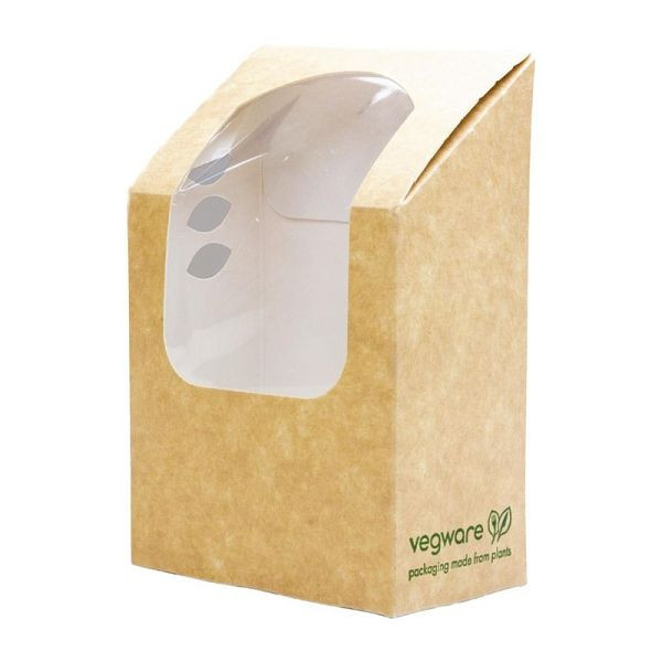 Kompostovateľné obalové boxy Vegware hnedé s PLA okienkom, PU: 500 kusov, CL705