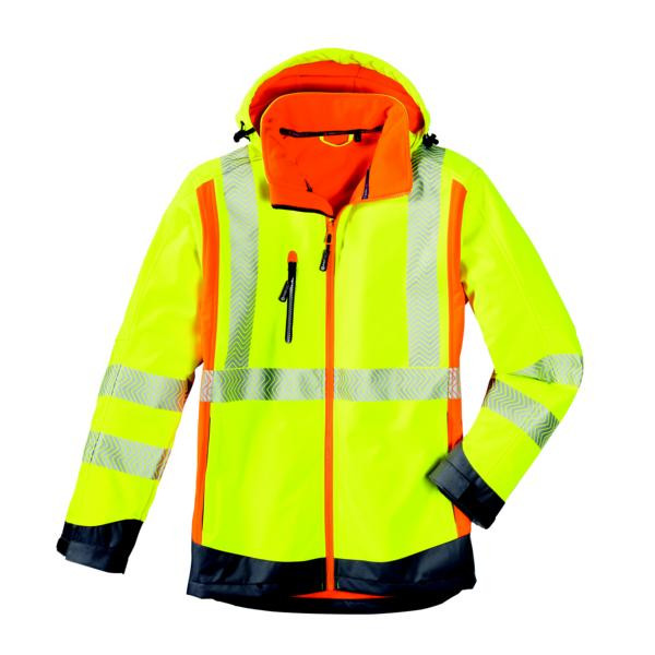 4PROTECT viditeľná softshellová bunda HOUSTON, veľkosť: L, farba: žiarivo žltá/svetlooranžová/sivá, balenie: 5 kusov, 3475-L