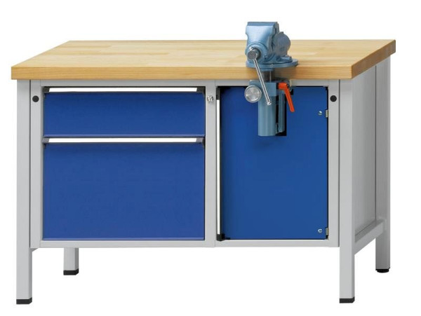 Pracovné stoly ANKE montážny pracovný stôl, model 801 V, 1270 x 700 x 840 mm, RAL 7035/5010, ZBP 40 mm, 340.110