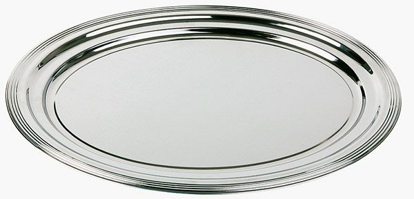 APS párty tanier, oválny -CLASSIC-, 46 x 34 cm, kov, poniklovaný a lesklý chróm, s líniovým zdobením, rolovaný okraj, 48 ks, 00398