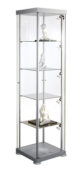 Kerkmann štvorcová vitrína expoline, Š 425 x H 425 x V 1800 mm, transparentná/hliníková strieborná, 40376082