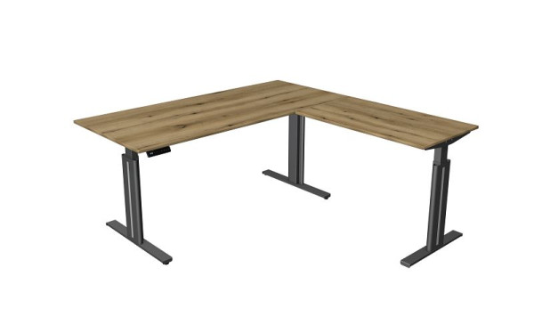 Sedací/stojací stôl Kerkmann Š 1800 x H 800 mm, s prídavným prvkom 1000 x 600 mm, elektricky výškovo nastaviteľný od 720-1200 mm, s pamäťovou funkciou, dub, 10324855