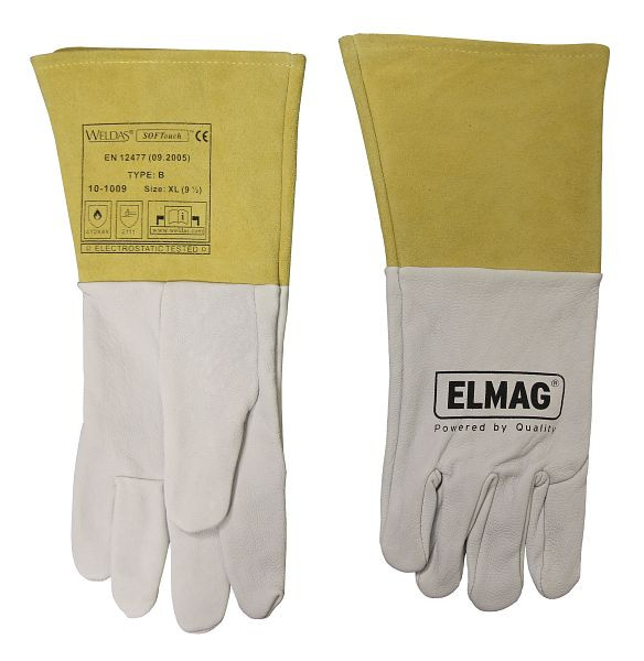 ELMAG 5-prstové zváračské rukavice WELDAS 10-1009 L, TIG/TIG z celej kozej kože s manžetou z hovädzej štiepenky, dĺžka: 35 cm, veľkosť 9 (1 pár), 59151