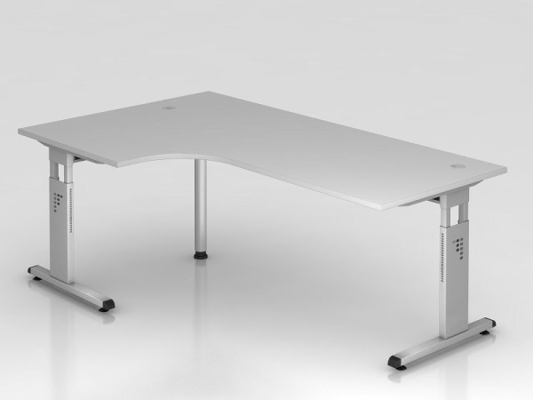 Hammerbacher uhlový stôl C-noha 200x120cm 90° sivá/strieborná, tvar uhla 90°, možnosť montáže vľavo alebo vpravo, pracovná výška 65-85 cm, VOS82/5/S