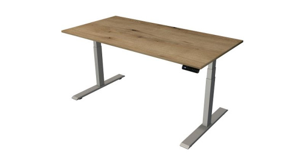Kerkmann stojaci/sedací stôl Š 1600 x H 800 mm, strieborný, elektricky výškovo nastaviteľný od 630 - 1270 mm, dub/strieborný, 10277655