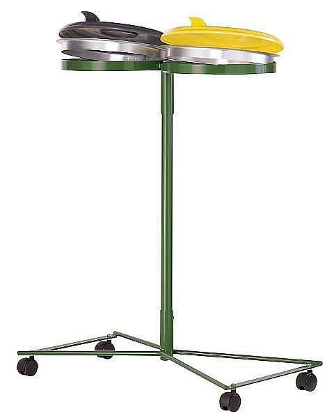 Renner dvojitý stojan 70-120 L, mobilný, šírka 880 mm x hĺbka 430 mm x výška 1025 mm, listová zelená, s čierno-žltým plastovým vekom, 8014-00PB