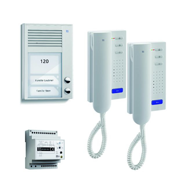 Systém ovládania dverí TCS audio:pack AP pre 2 bytové jednotky, s vonkajšou stanicou PAK 2 zvonkové tlačidlá AP, 2x vrátnik ISH3130, ovládacie zariadenie BVS20, PSC2120-0000