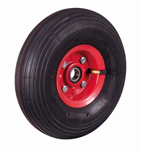 Pneumatické koleso VARIOfit s drážkovaným profilom, 260 x 85 mm, čierne, na oceľovom ráfiku, ohnivo červené, očko-260.008