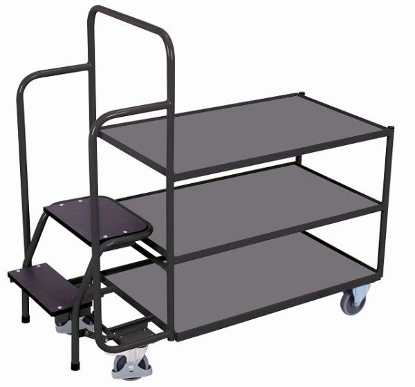 Objednávkový vychystávací vozík VARIOfit s 3 ložnými plochami, nízky, vonkajšie rozmery: 1 455 x 625 x 1 320 mm (ŠxHxV), sw-600.615/AG