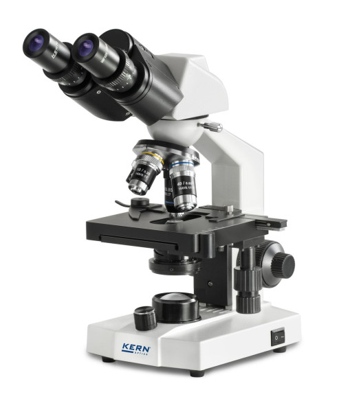 KERN Optics mikroskop v prechádzajúcom svetle (školský) binokulárny achromát 4/10/40; WF10x18; 0,5W LED, nabíjanie, mechanický stolík, OBS 106