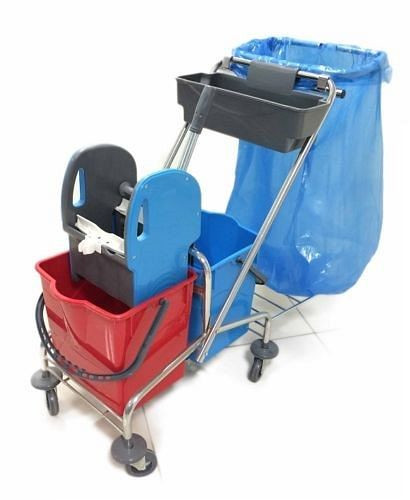 RMV Profi dvojitý vozík/mopovací vozík Multi 2 x 18 litrov s policou a držiakom vreca na odpadky, RMV10.008