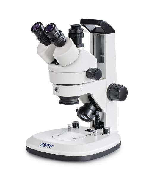 KERN Optics stereo zoom mikroskop, s rukoväťou, Greenough 0,7 x - 4,5 x, trinokulár, okulár HWF 10x / Ø 20 mm vysoký očný bod, vstavaný zdroj, OZL 468