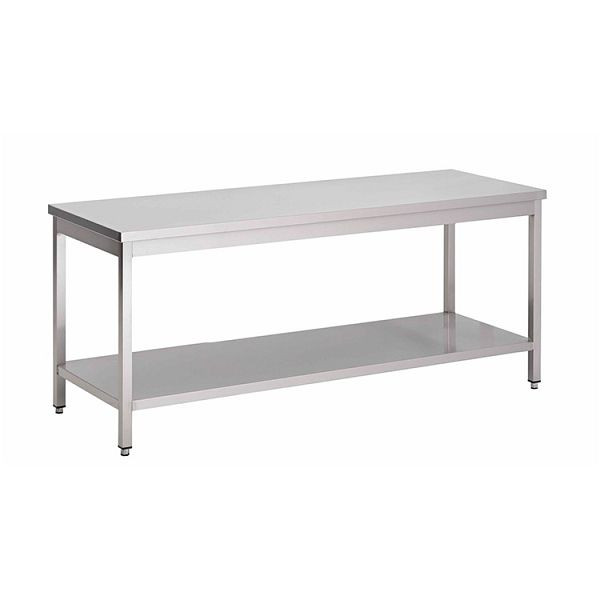 Nerezový pracovný stôl Gastro-Inox AISI 430 so základnou policou, 700x600x850mm, vystužený 18mm hrubou lakovanou drevotrieskou, 301.161