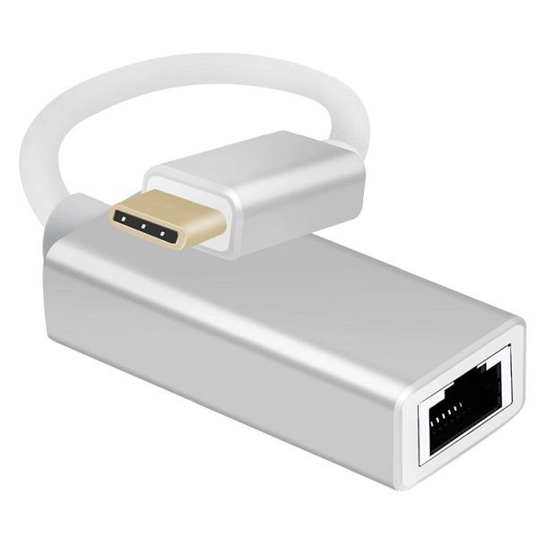 Ethernetový adaptérový kábel Helos, zástrčka USB 3.1 Type-C™/zásuvka RJ45, PREMIUM, strieborná, 288378