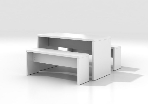 Hammerbacher sada bistro stola + 2 bistro lavice biela, obzvlášť svetlá drevotrieska, hrúbka 38 mm, VMPSET1/W