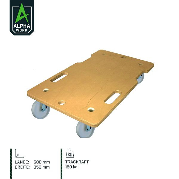 Alpha Work univerzálny valček 350x600 mm, plastové koliesko 75 mm, drevený lakovaný povrch, nosnosť 150 kg, 8 ks, 05904