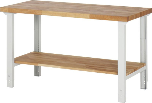 Pracovný stôl RAU série BASIC-7 - model 7000, výškovo nastaviteľný, masívna buková polica, 1500x790-1140x700 mm, A3-7000-7-15H