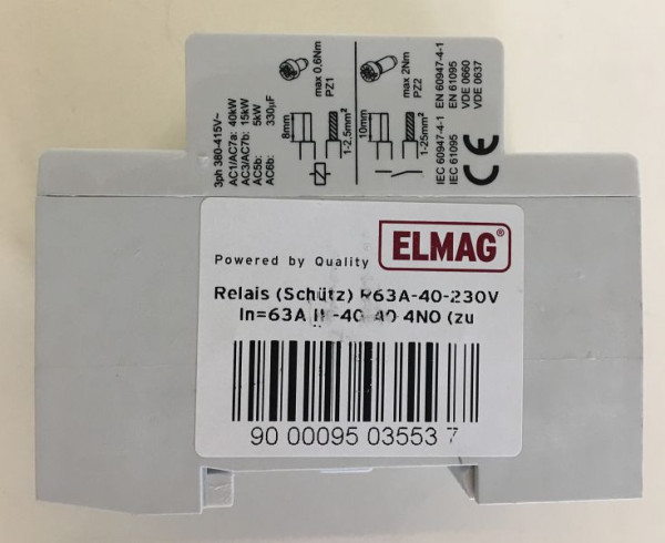 ELMAG relé (stýkač) R40A-40-230V 4P, In=40A IK-40-40 4NO (pre monitorovanie ISO), 9503377