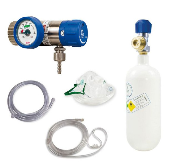 Kompletná sada kyslíka MBS Medizintechnik - redukčný ventil a fľaša 0,8 litra, o2-option08