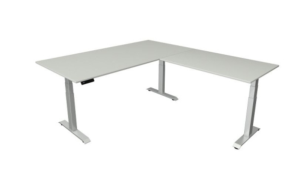 Sedací/stojací stôl Kerkmann Š 2000 x H 1000 mm s prídavným prvkom 1200 x 800 mm, elektricky výškovo nastaviteľný od 640-1290 mm, svetlosivý, 10043311