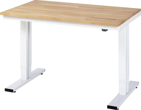 Pracovný stôl RAU série adlatus 300 (elektricky výškovo nastaviteľný), masívna buková doska, 1250x720-1120x800 mm, 08-WT-125-080-B