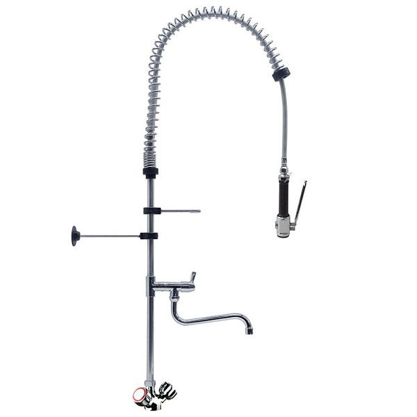 Monobloková predoplachovacia sprcha Gastro-Inox vybavená otočnými ovládačmi a otočným žeriavom, 1200 mm, High Performance, 402.107