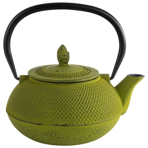 APS čajník -ASIA-, 17 x 14 x 17 cm, liatina, vnútro smaltovaný, 0,8 litra, zelená, s odnímateľným vekom, vrátane sitka na čaj, vyrobený z nehrdzavejúcej ocele, 10996