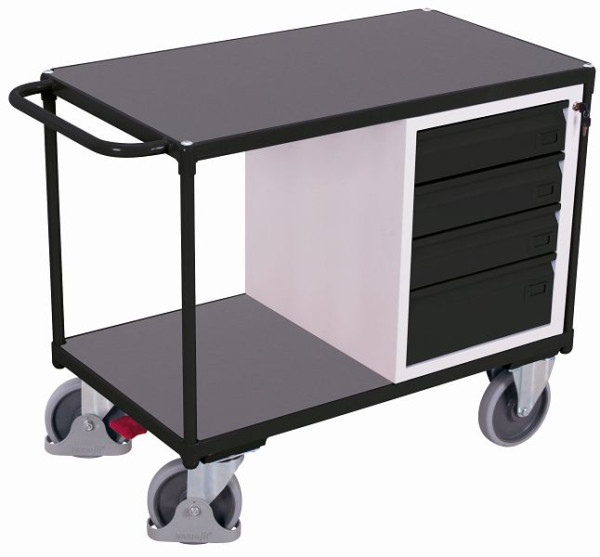 Dielenský vozík VARIOfit s 2 ložnými plochami, vonkajšie rozmery: 1 190 x 600 x 930 mm (ŠxHxV), 1 zásuvková skriňa so 4 valčekovými ložiskami, sw-600.602/AG